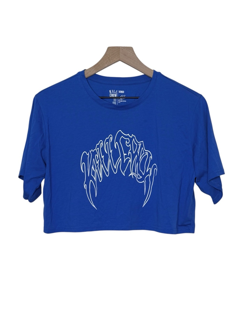 Kill Crew Medium Wolf Crop Top Blue Lightweight Streetwear Graphic Tee Porrada